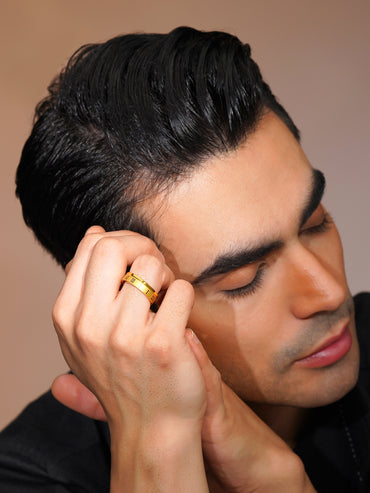 Aanura Gold-Plated Roman Numeral Ring For Men's