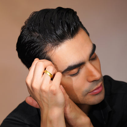 Aanura Gold-Plated Roman Numeral Ring For Men's