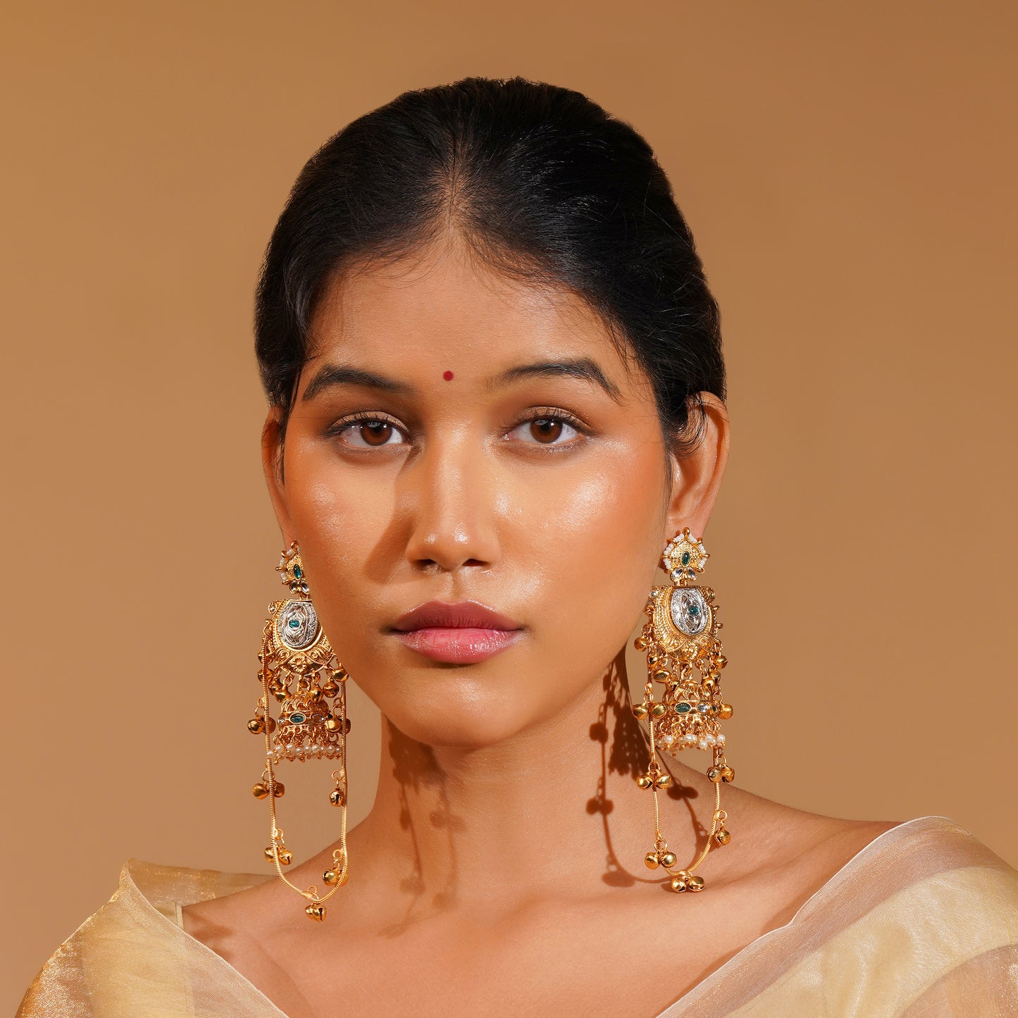 Aanura Gold Plated Temple Statement Earrings