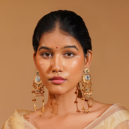 Aanura Gold Plated Temple Statement Earrings