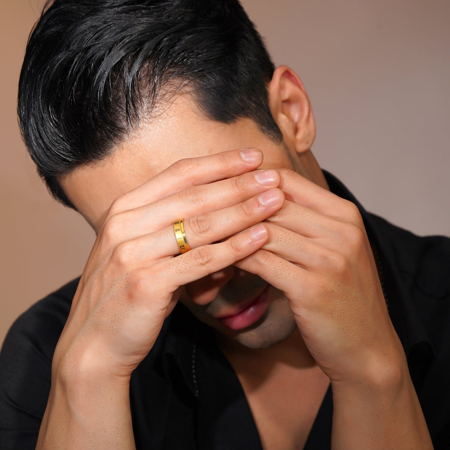 Aanura Gold-Plated Roman Numeral Ring For Men's