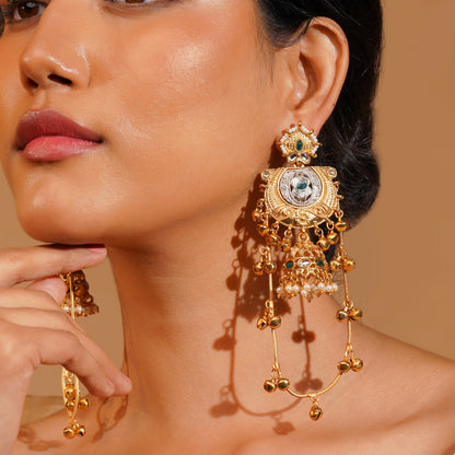 Aanura Gold Plated Temple Statement Earrings