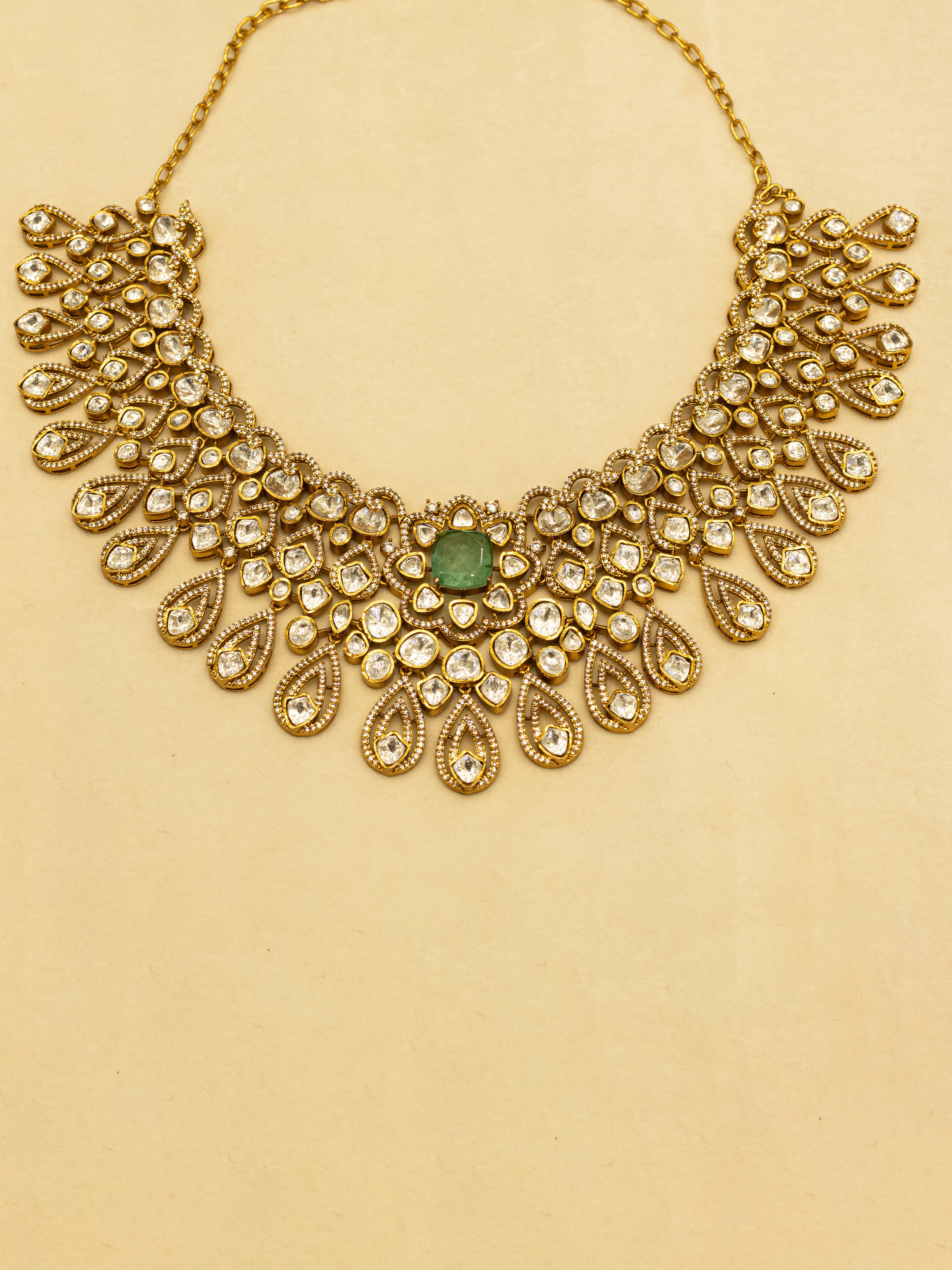 Aanura Bridal Emerald Kundan Necklace with Tikka Set