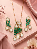 Aanura Ruby & Kundan Long Pendant Necklace Set with Earrings