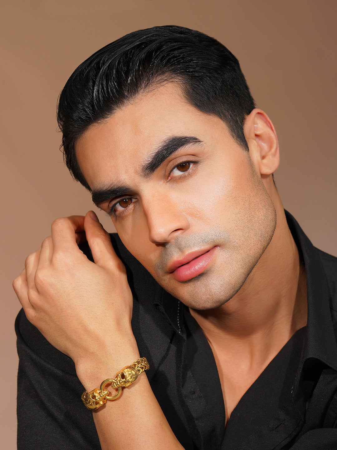 Aanura Gold-Plated Skull Chain Bracelet For Men's