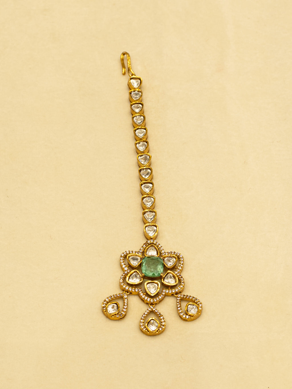 Aanura Bridal Emerald Kundan Necklace with Tikka Set