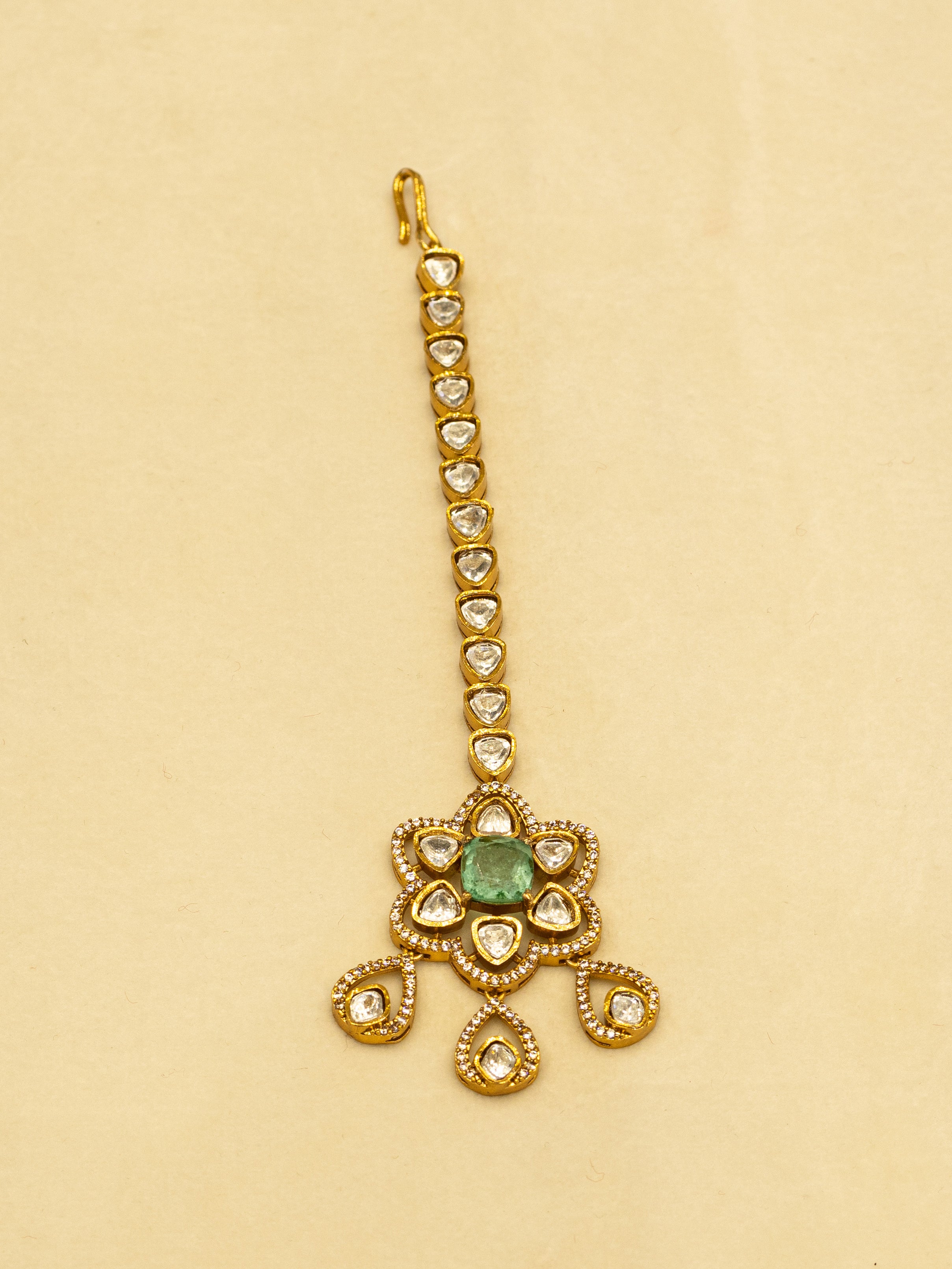 Aanura Bridal Emerald Kundan Necklace with Tikka Set