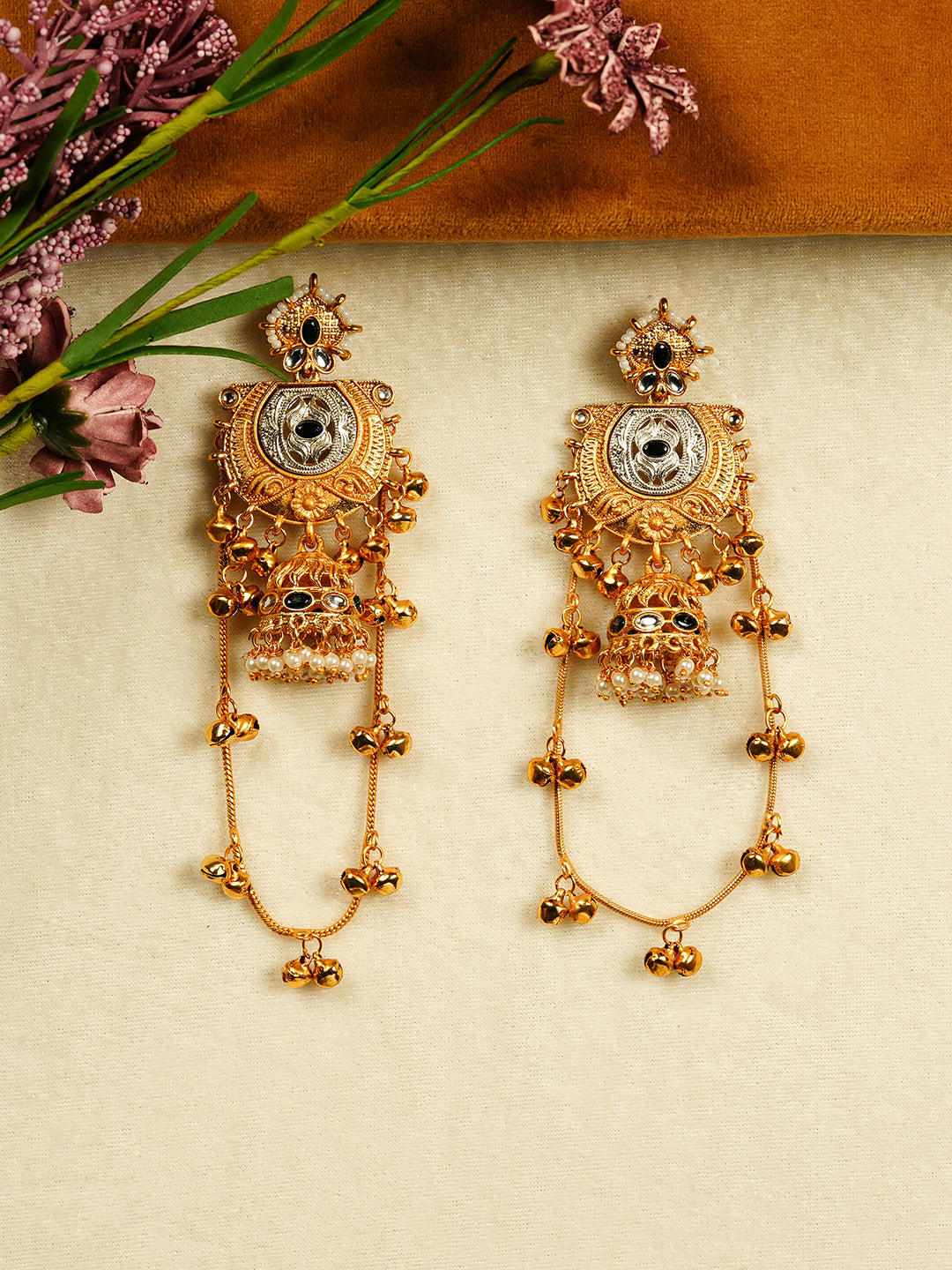 Aanura Gold Plated Temple Statement Earrings