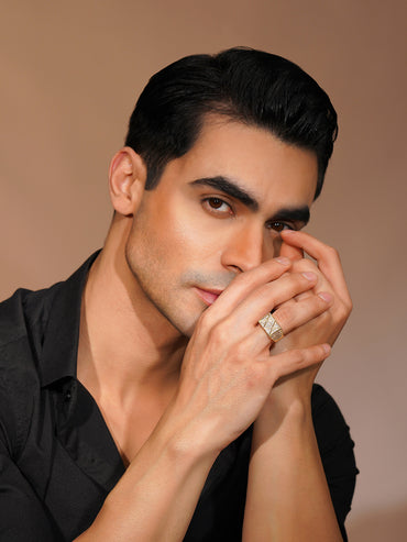 Aanura Gold-Plated Geometric Crystal Ring For Men's