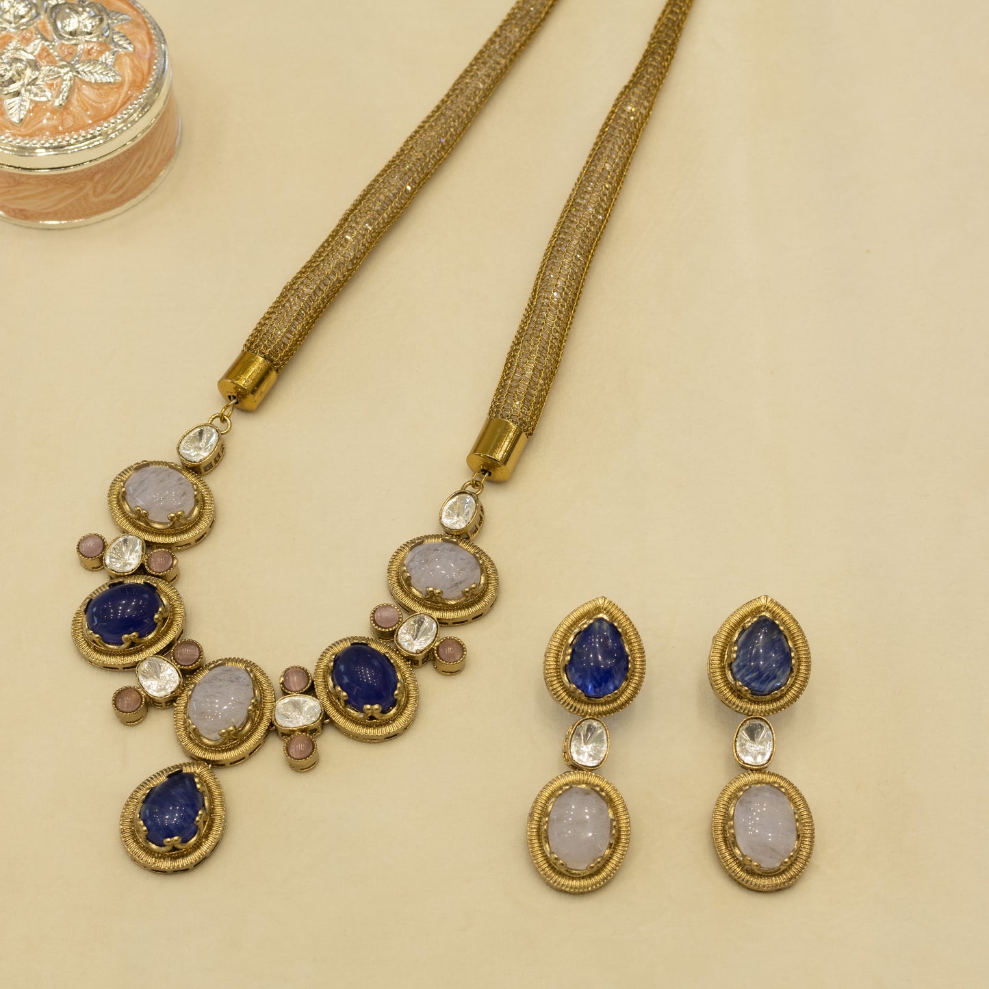 Aanura Red Stone Necklace & Earrings Set