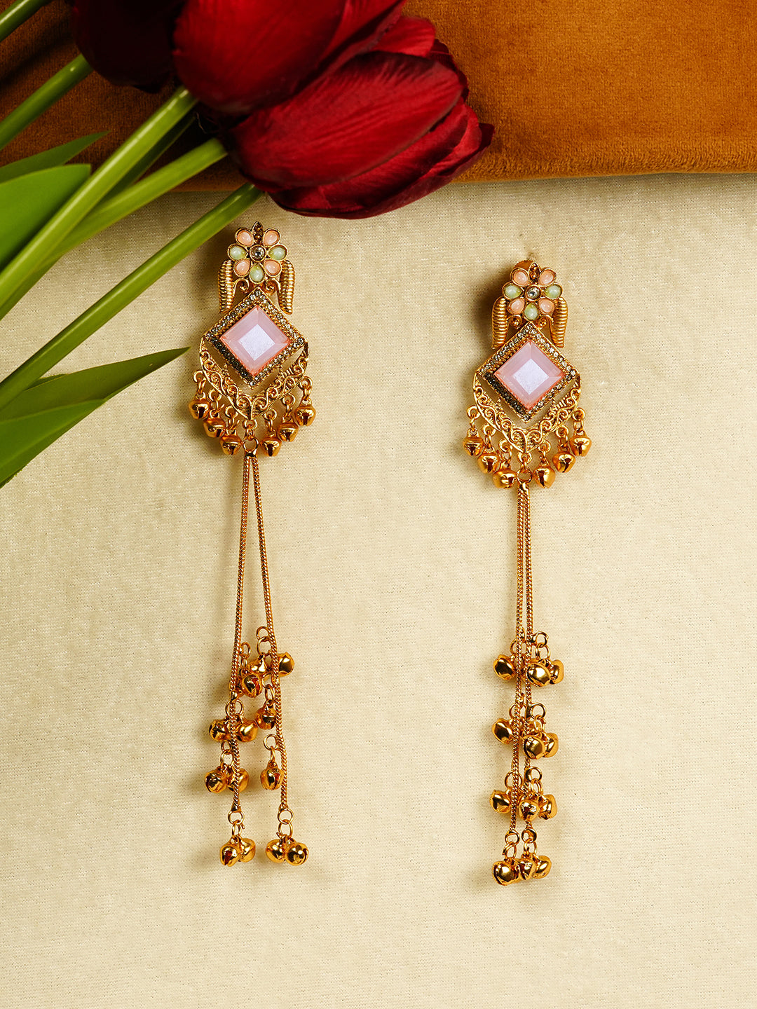 Aanura Gold Plated Royal Drop Jhumka Earrings