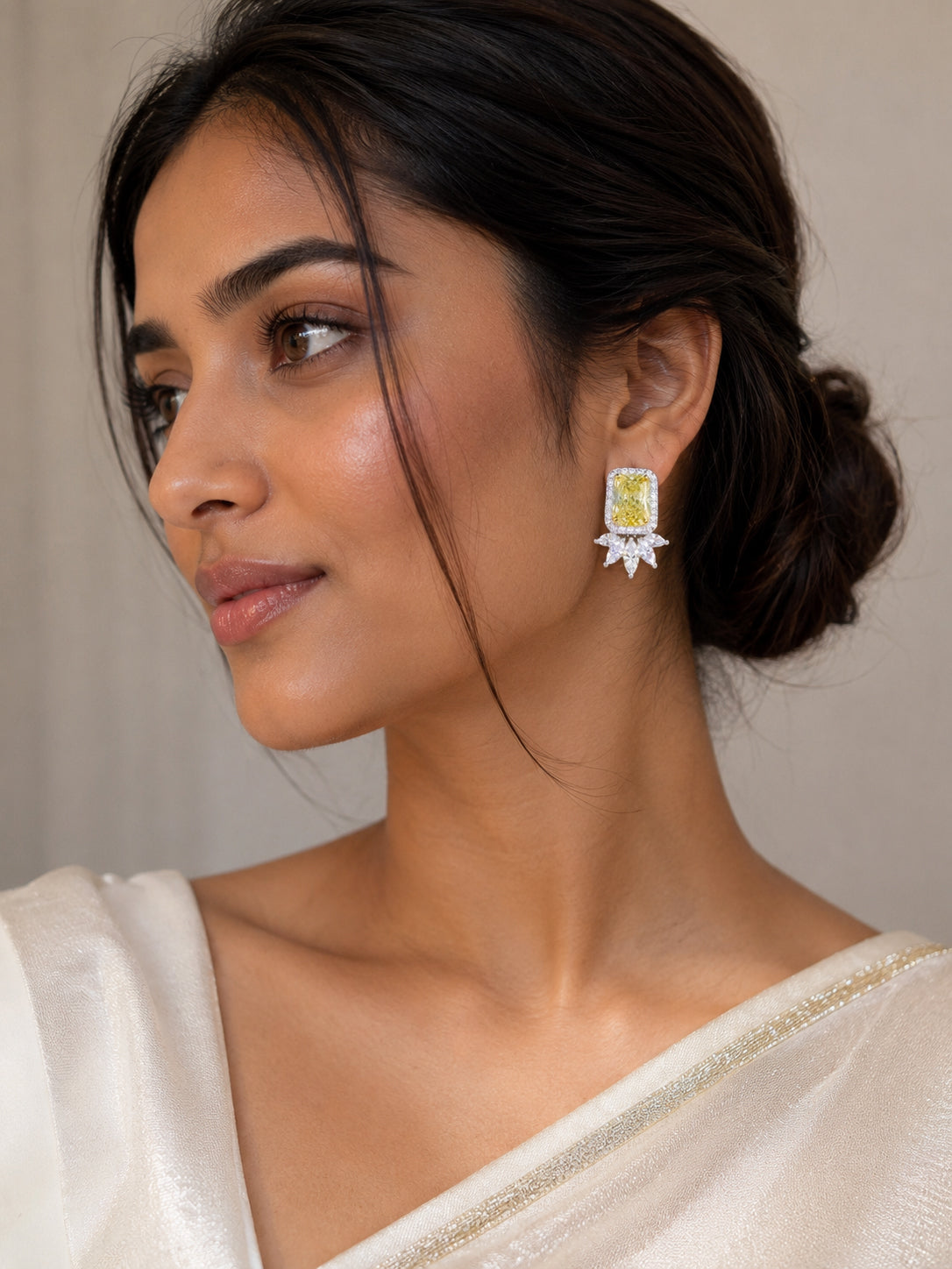 Aanura Yellow Cushion-Cut CZ Cluster Earrings