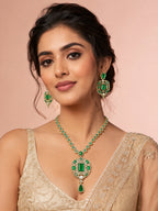 Aanura Red Stone Antique Kundan Necklace & Earrings