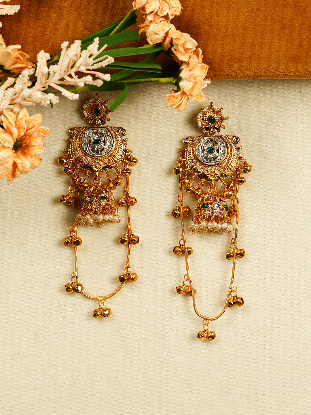 Aanura Gold Plated Temple Statement Earrings