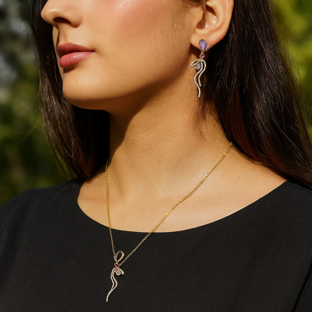 Aanura Floral Bow Necklace & Earrings Set