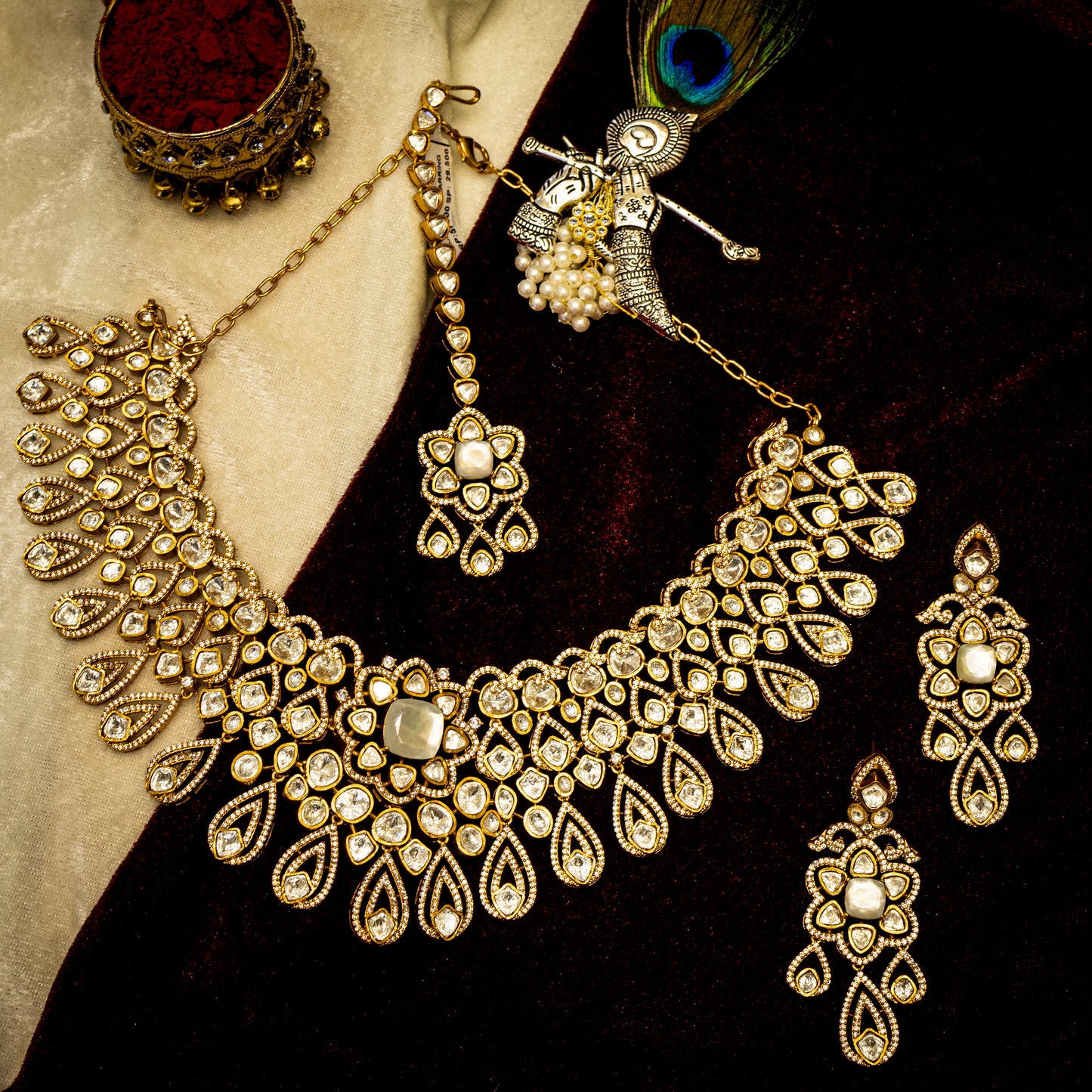 Aanura Bridal Emerald Kundan Necklace with Tikka Set