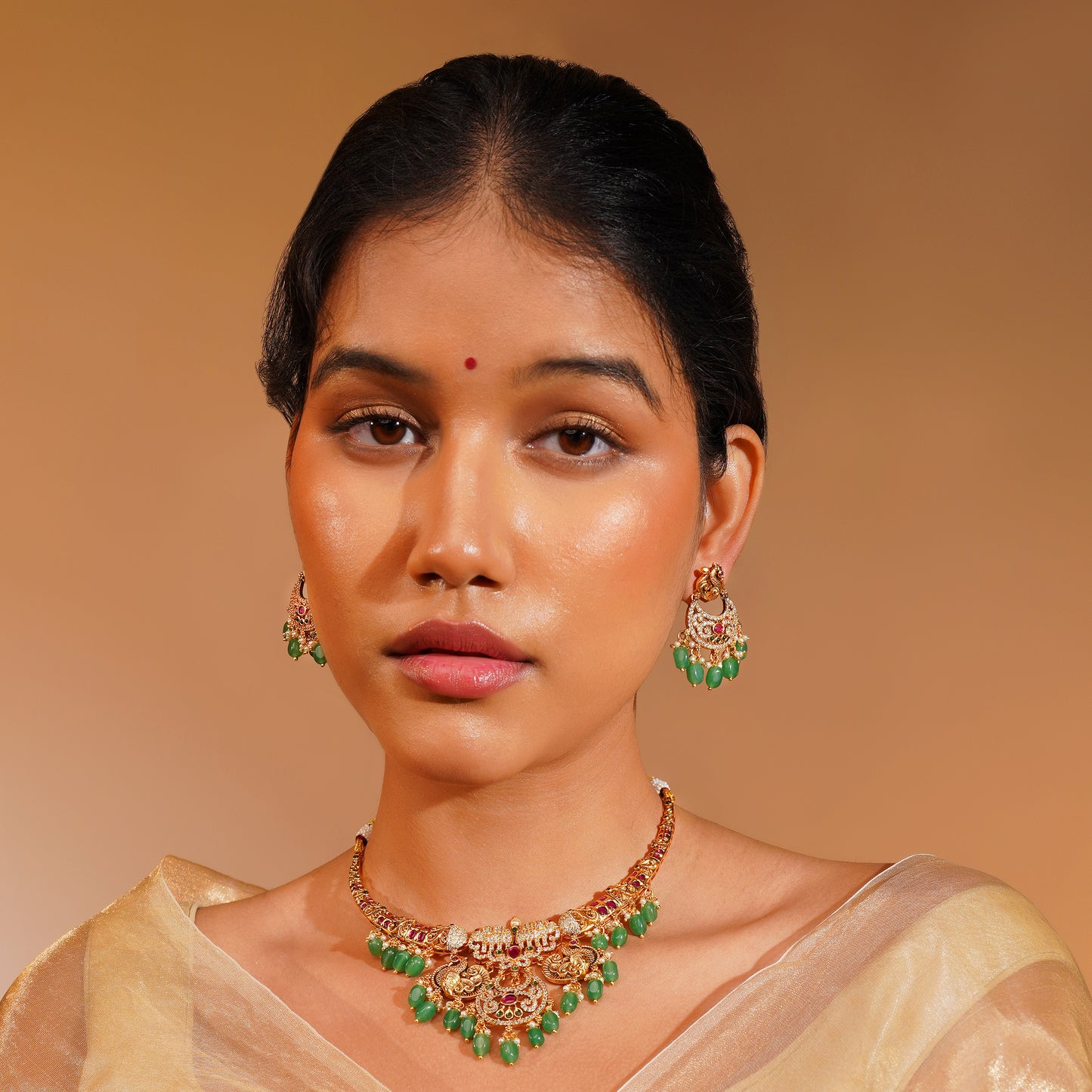 Aanura Gold Plated Temple Necklace & Earring Set