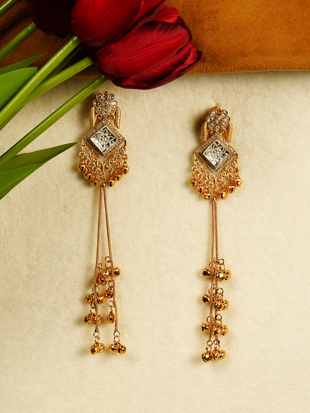 Aanura Gold Plated Royal Drop Jhumka Earrings