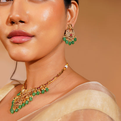 Aanura Gold Plated Temple Necklace & Earring Set