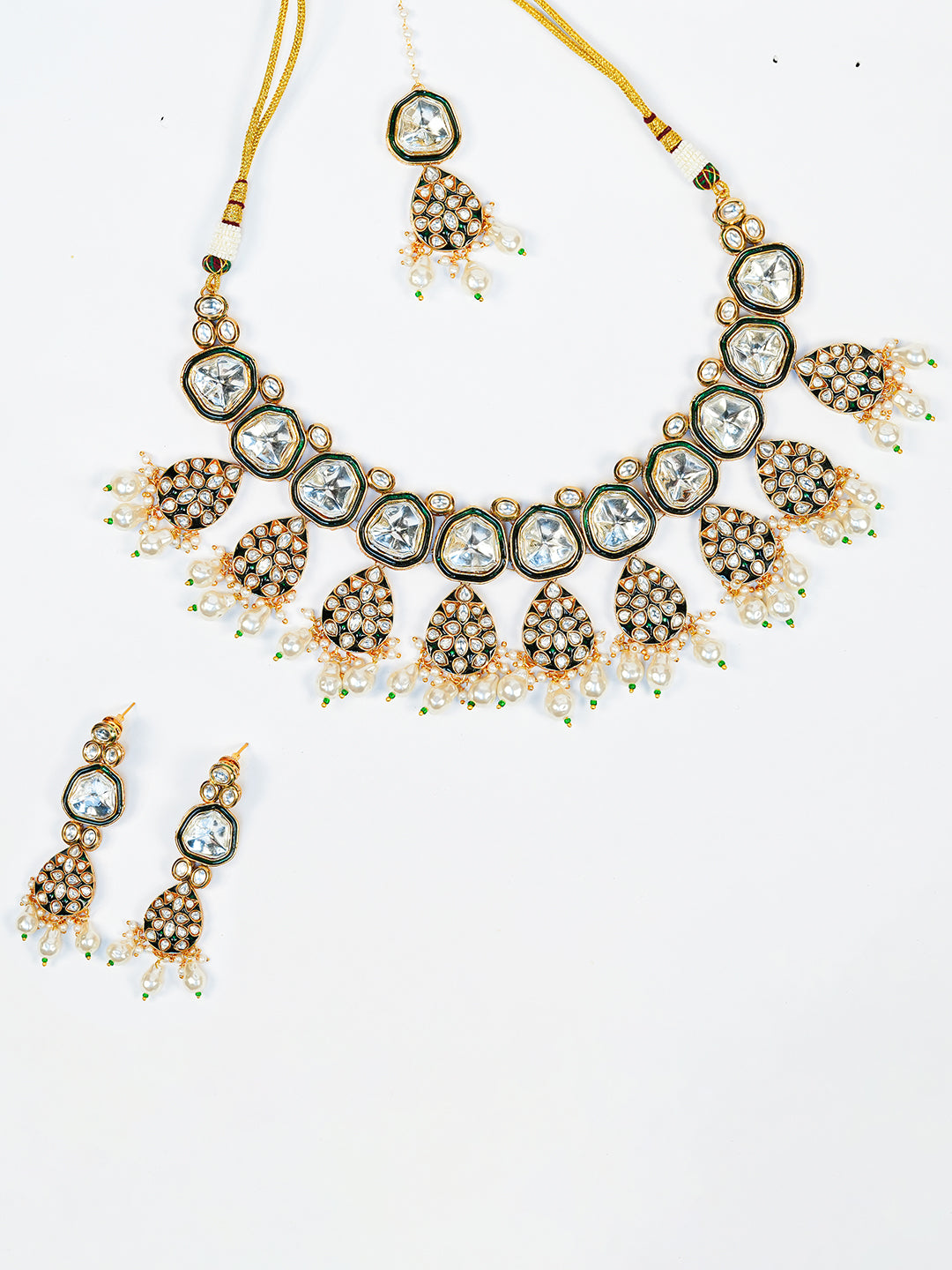 Aanura Gold Traditional Necklace Set With Earrings