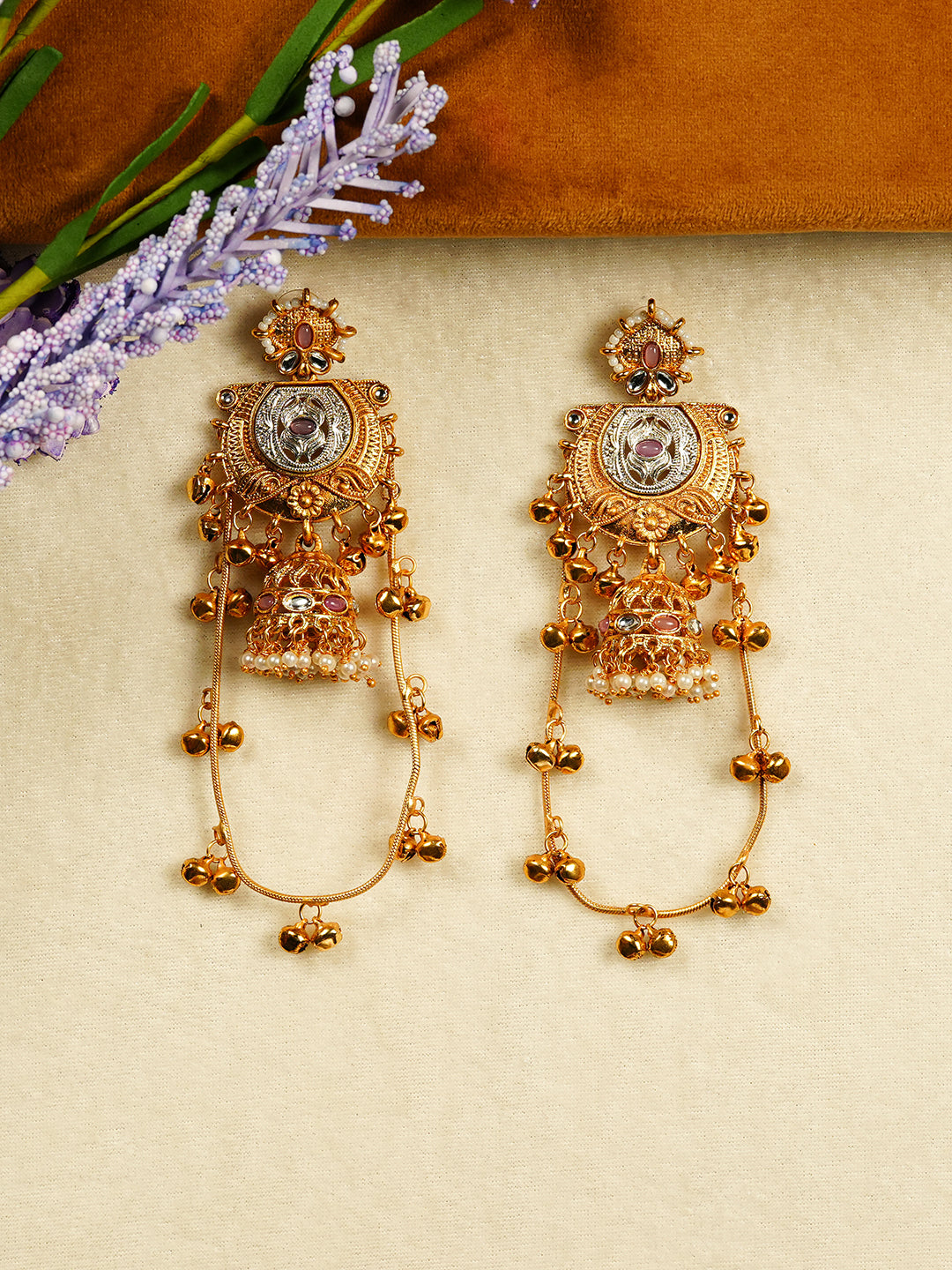 Aanura Gold Plated Temple Statement Earrings