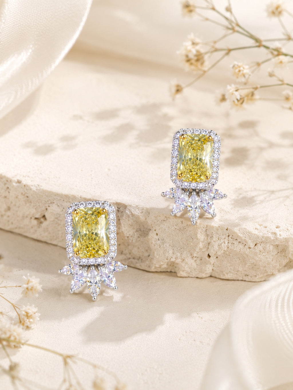 Aanura Yellow Cushion-Cut CZ Cluster Earrings