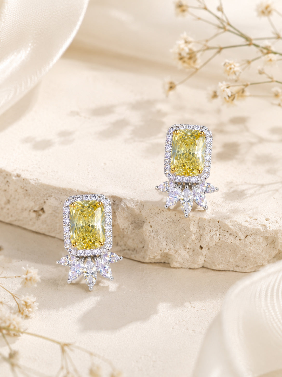 Aanura Yellow Cushion-Cut CZ Cluster Earrings