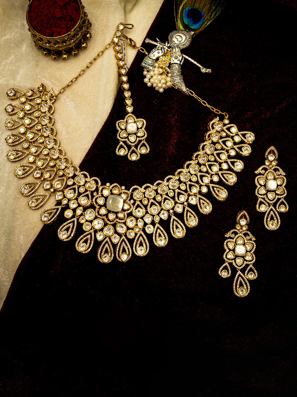 Aanura Bridal Emerald Kundan Necklace with Tikka Set