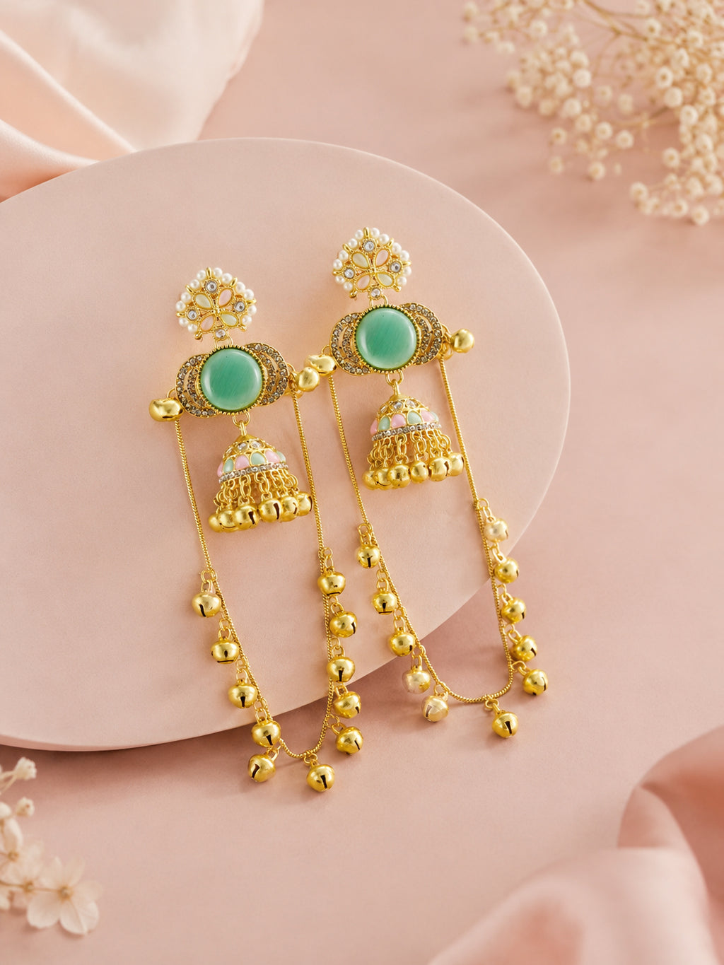 Aanura Gold Plated Stone Earrings with Brass