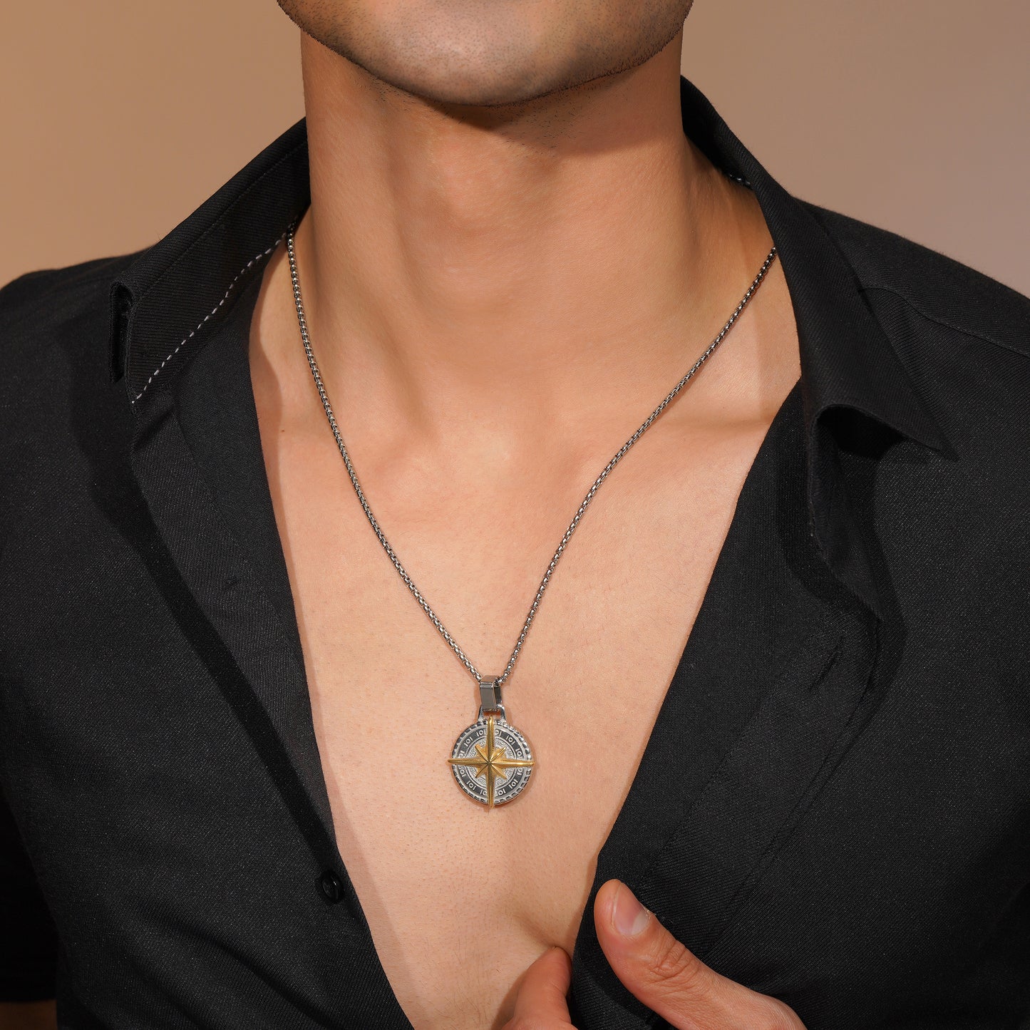 Aanura Dual-Tone Compass Chain For Men's