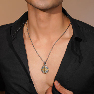 Aanura Dual-Tone Compass Chain For Men's