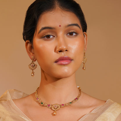 Aanura Gold Plated Sunburst Necklace Set