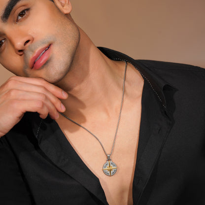 Aanura Dual-Tone Compass Chain For Men's