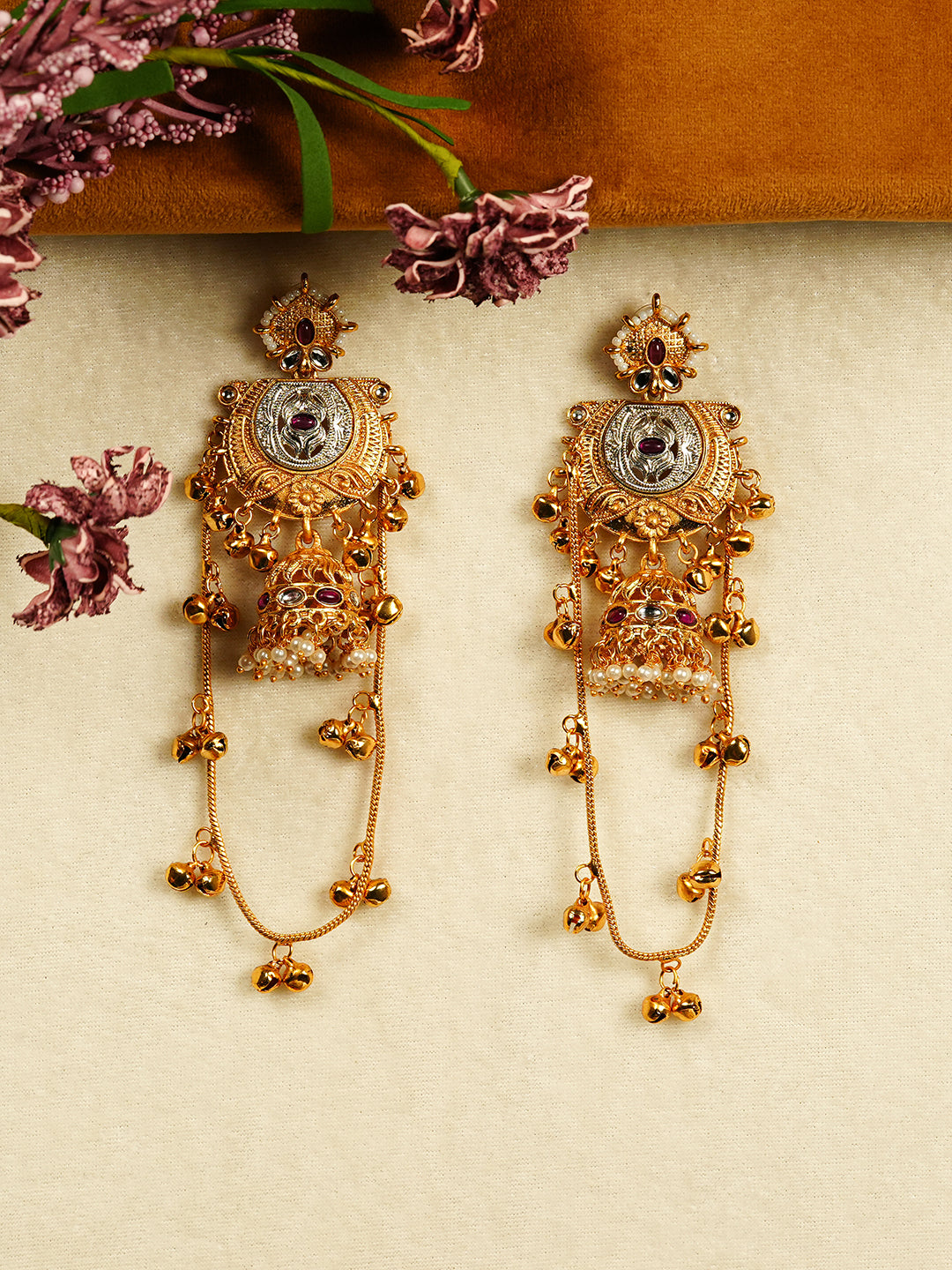 Aanura Gold Plated Temple Statement Earrings
