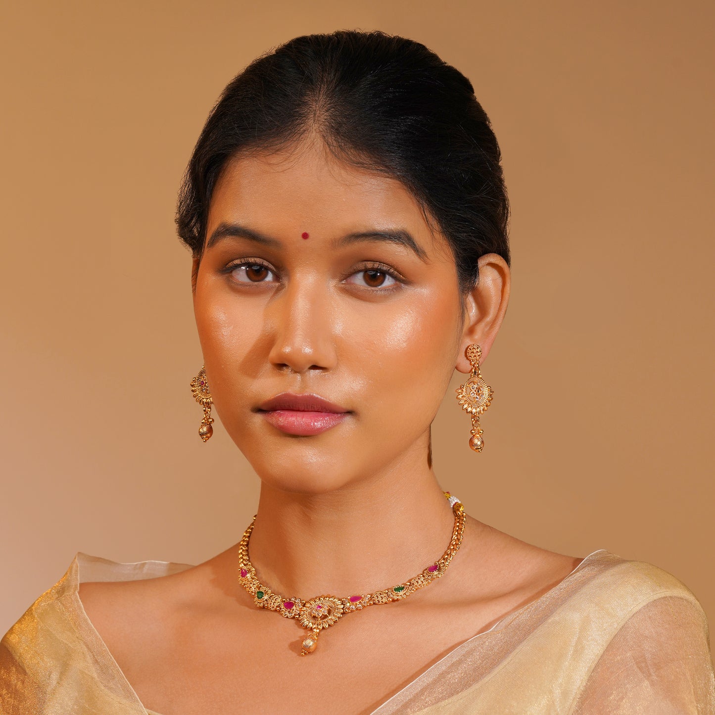 Aanura Gold Plated Sunburst Necklace Set