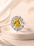 Rhodium Plated Yellow Halo Anti-Tarnish Waterproof Ring