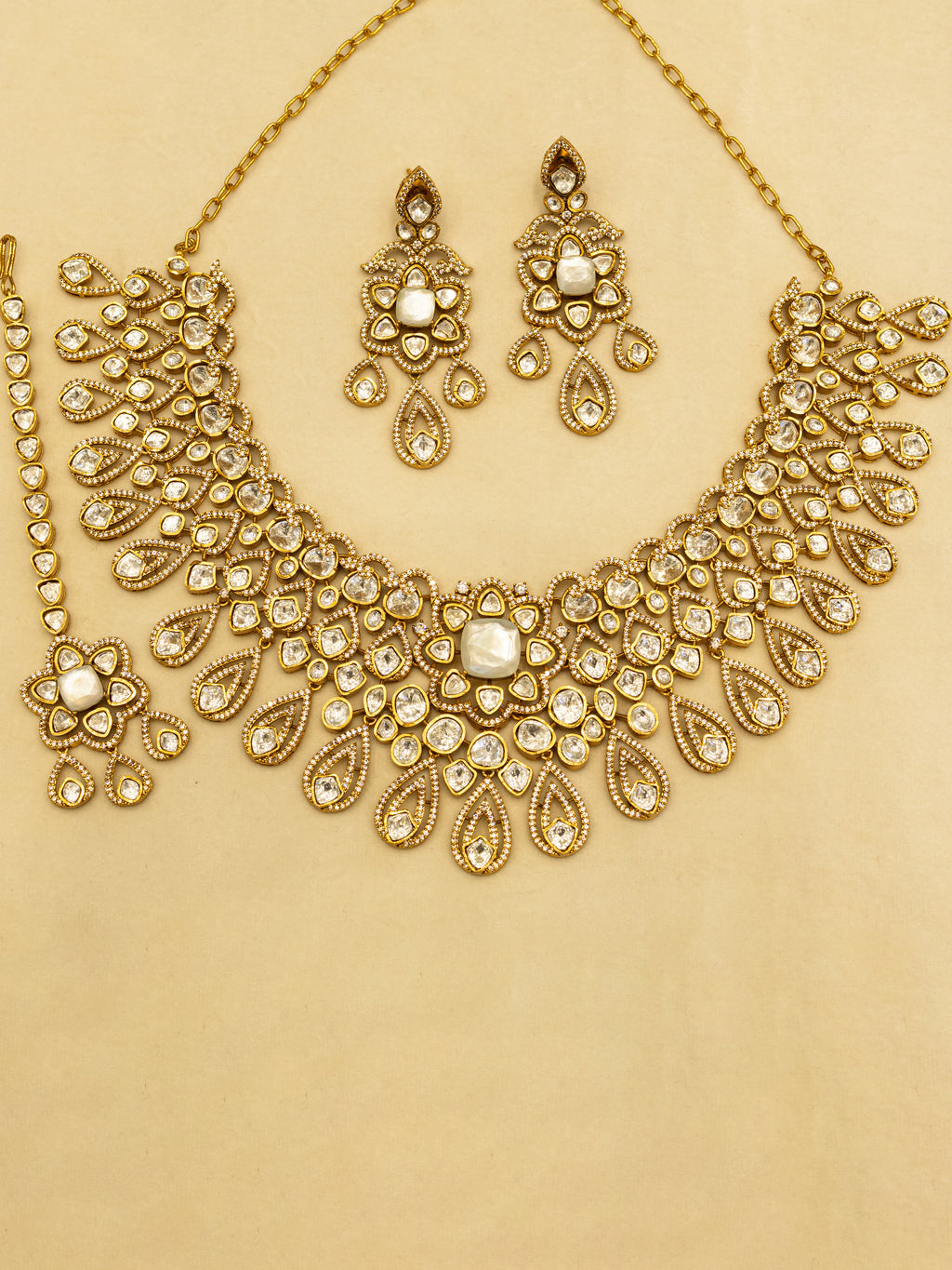 Aanura Bridal Emerald Kundan Necklace with Tikka Set