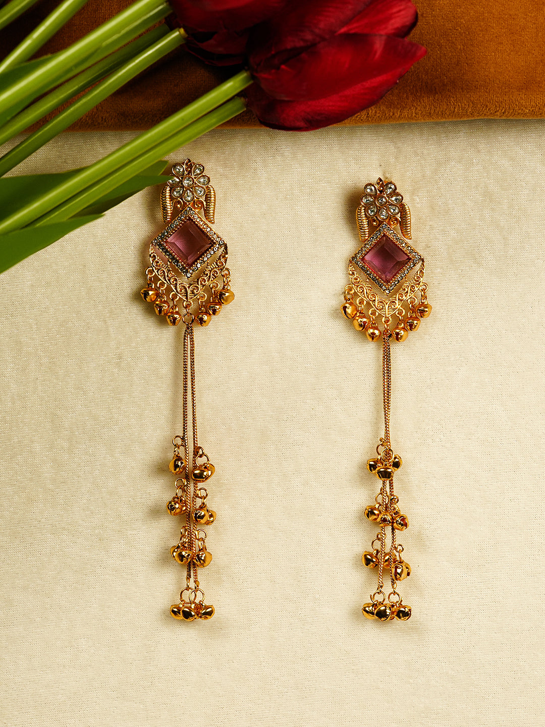 Aanura Gold Plated Royal Drop Jhumka Earrings