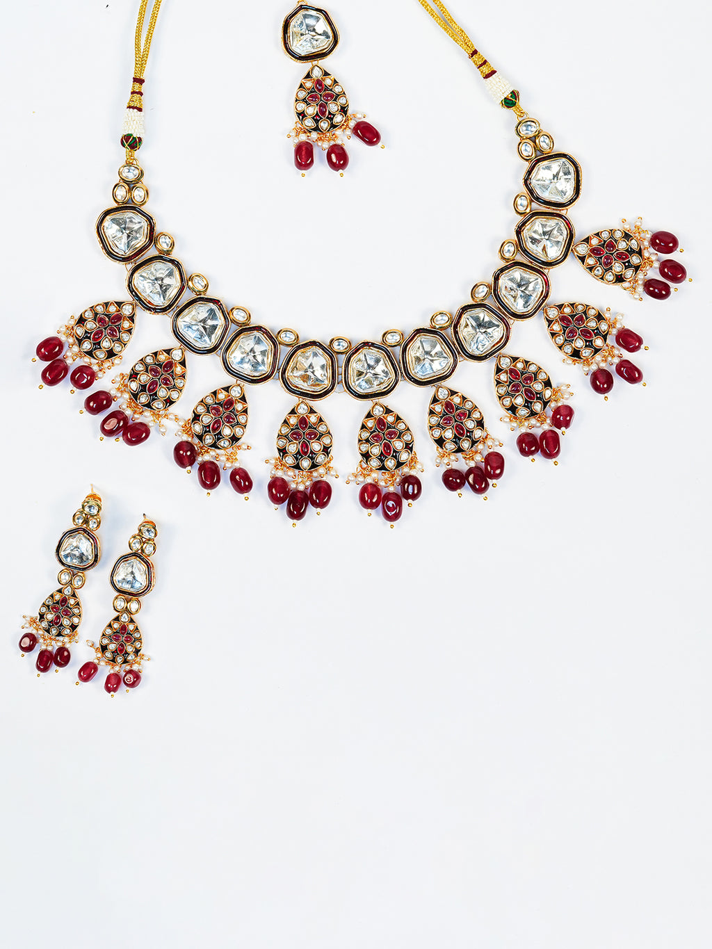 Aanura Gold Traditional Necklace Set With Earrings