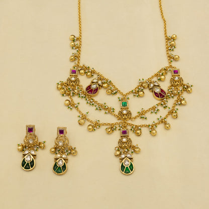Aanura Layered Antique Necklace with Ruby Drops