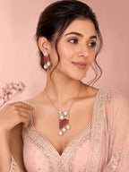 Aanura Ruby & Kundan Long Pendant Necklace Set with Earrings