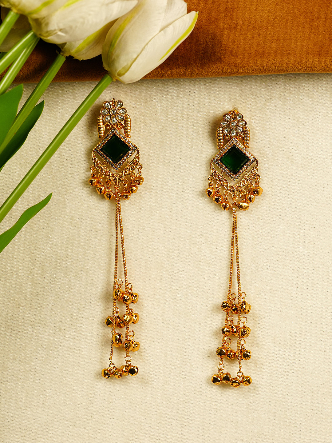 Aanura Gold Plated Royal Drop Jhumka Earrings