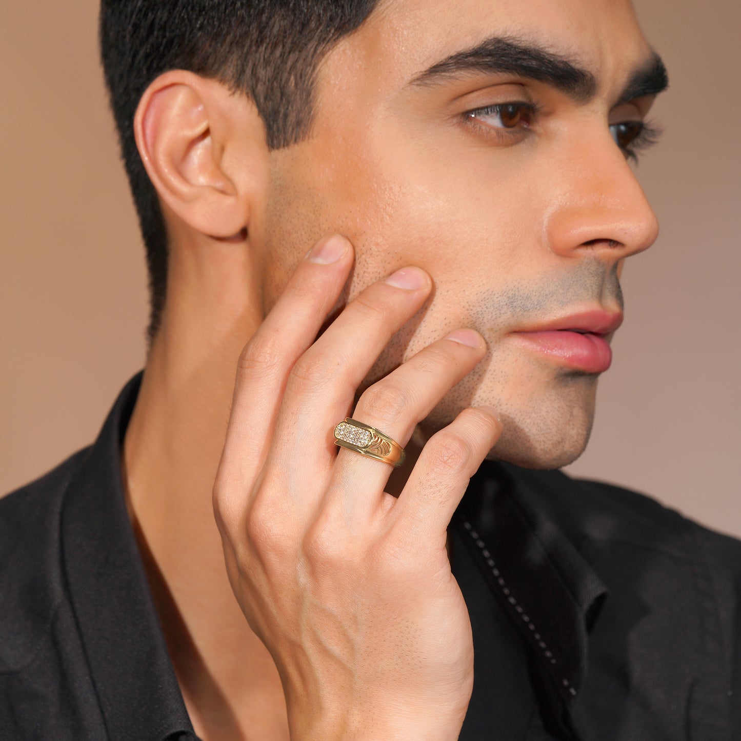 Aanura Gold-Plated Crystal Ring For Men's