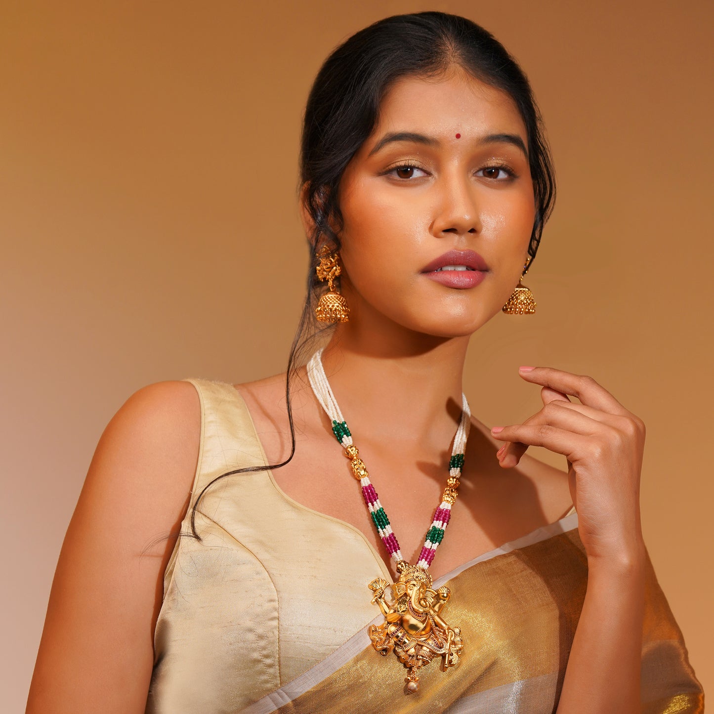 Aanura Gold Plated Sacred Motif Long Necklace Set