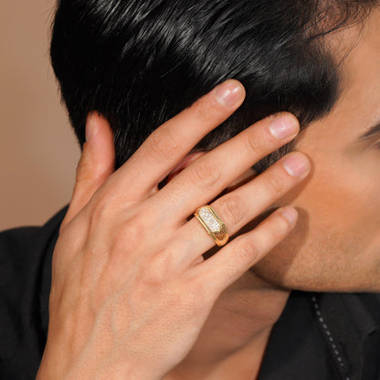 Aanura Gold-Plated Crystal Ring For Men's