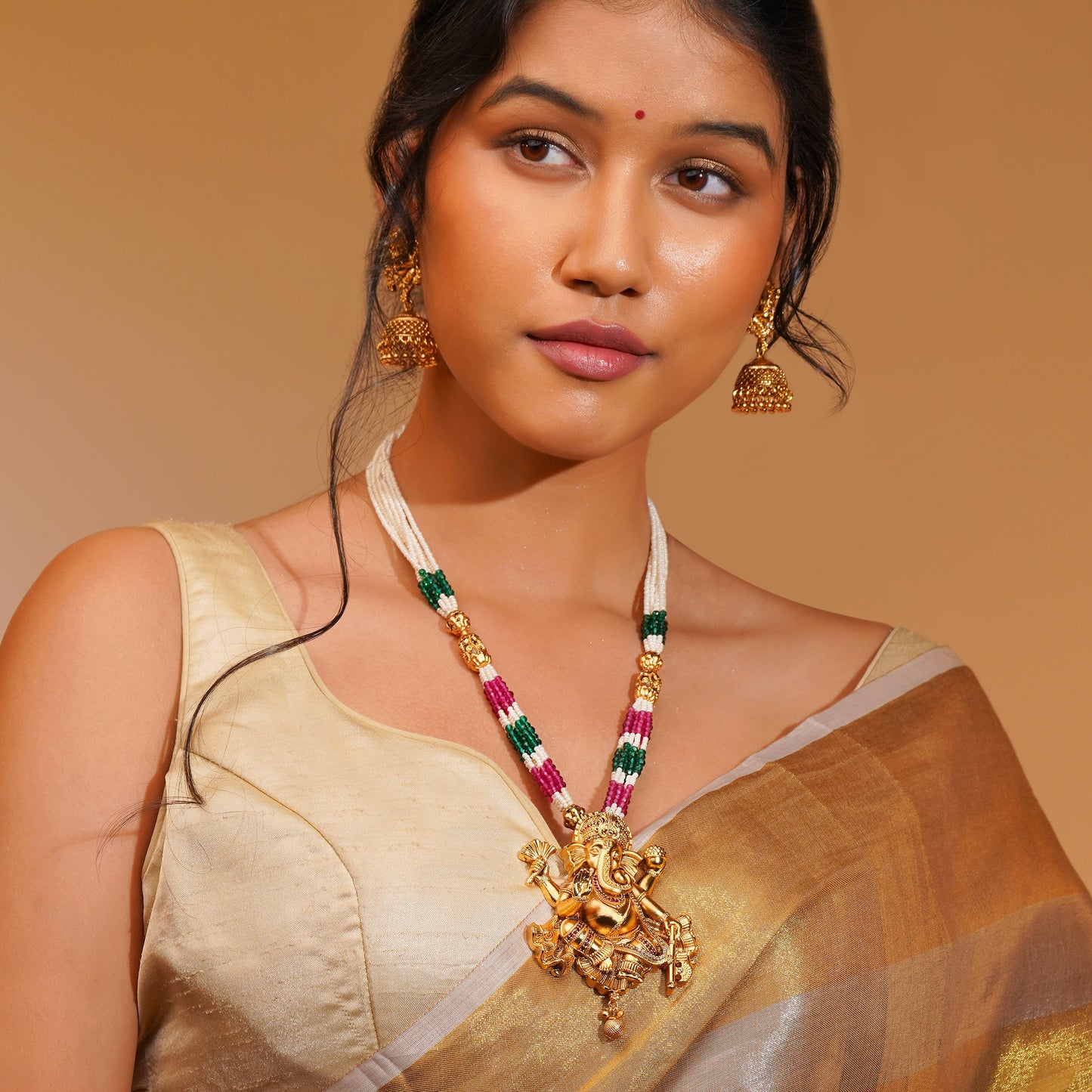 Aanura Gold Plated Sacred Motif Long Necklace Set