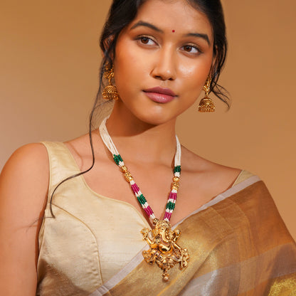Aanura Gold Plated Sacred Motif Long Necklace Set