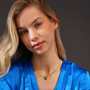 Aanura Square Drop Minimal Pendant Necklace