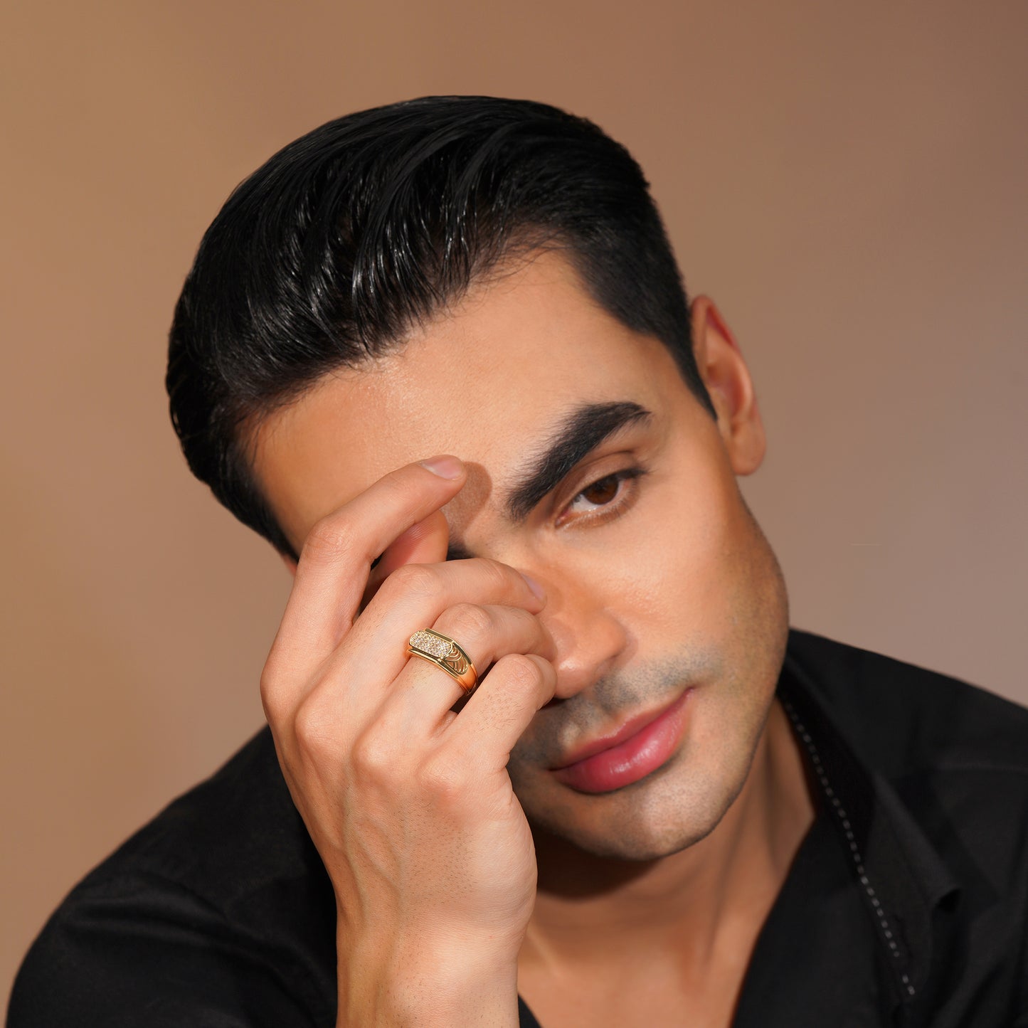 Aanura Gold-Plated Crystal Ring For Men's