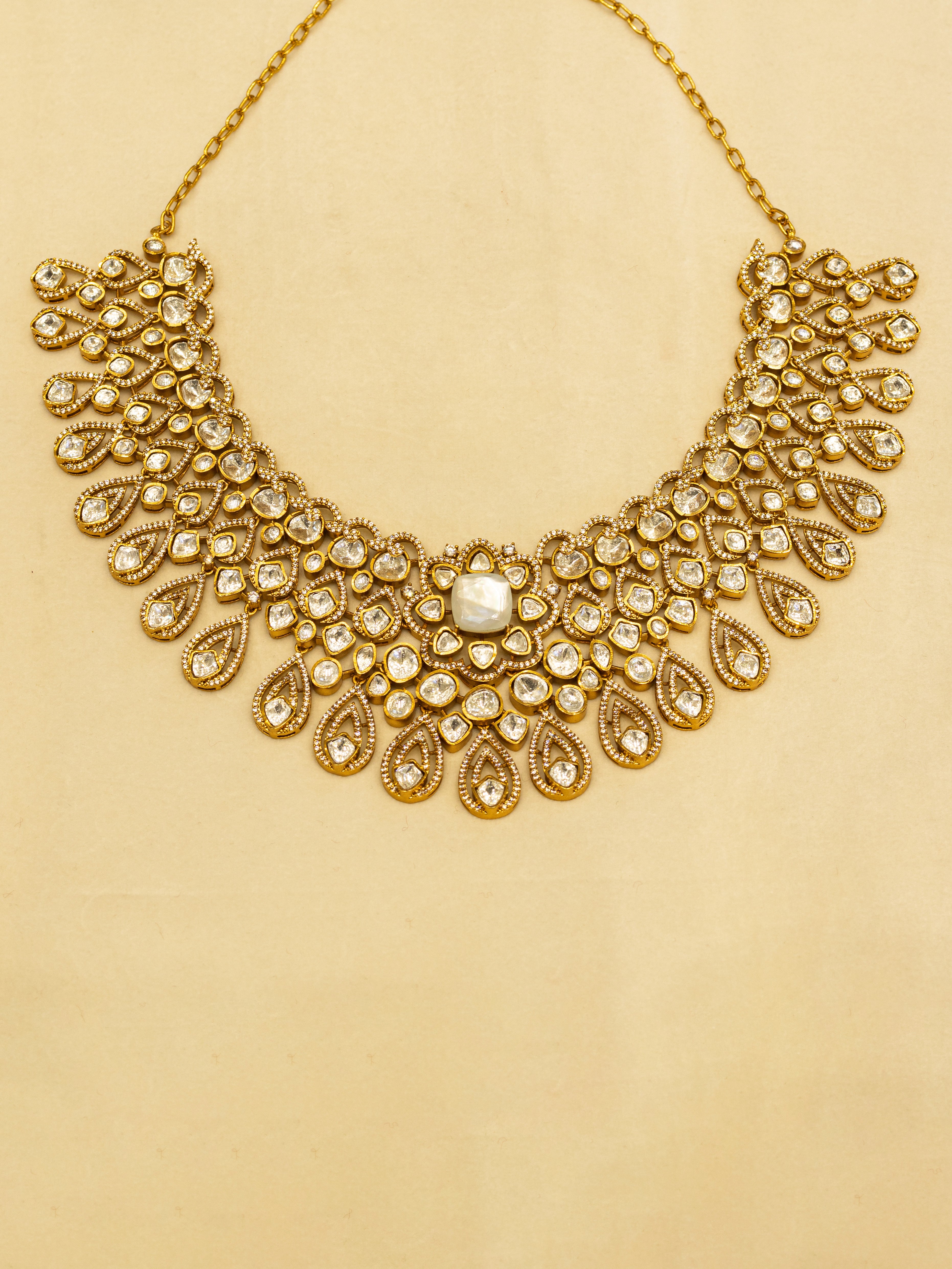 Aanura Bridal Emerald Kundan Necklace with Tikka Set